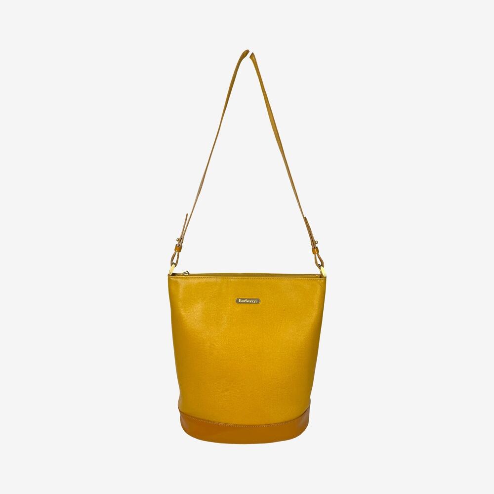 Burberrys Yellow Embossed Leather Bucket Shoulder Bag Vintage Nova Check Lining - Picture 2 of 16